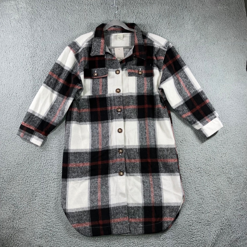 Wear to Love Long Plaid Shirt‎ Jacket Women Large Button Up Long Sleeve Flannel